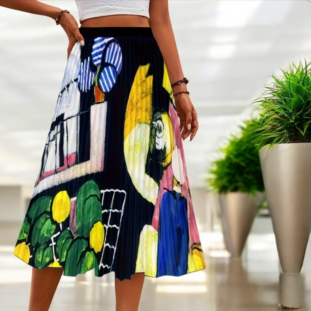 Colorful Abstract Print Pleated Skirt NWOT